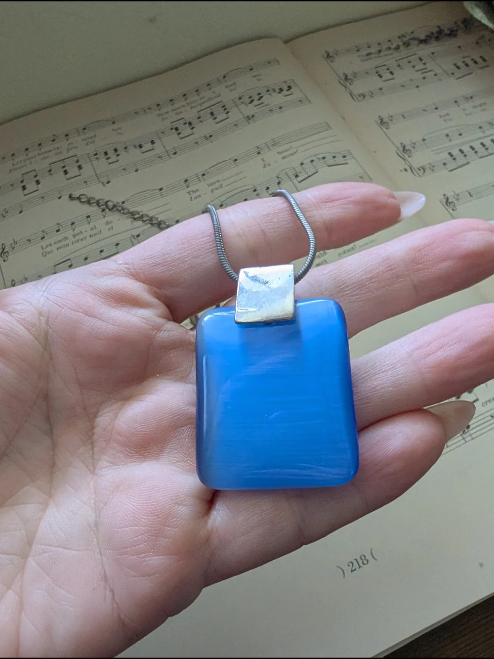 Blue Glass Pendant Necklace with Silver Bail - Picture 5 of 9